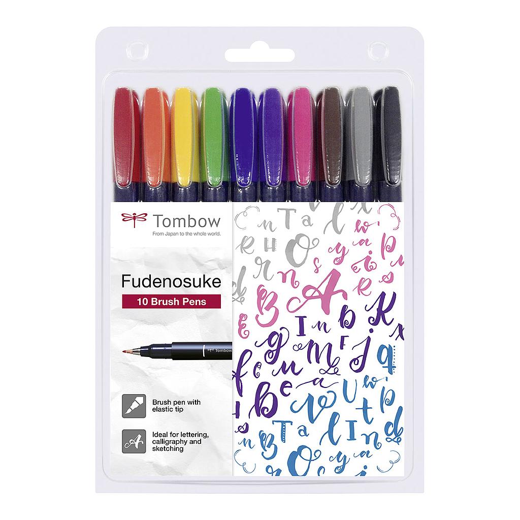 Tombow Fudenosuke WS-BH Calligraphy Brush Pen Hard, 10 set