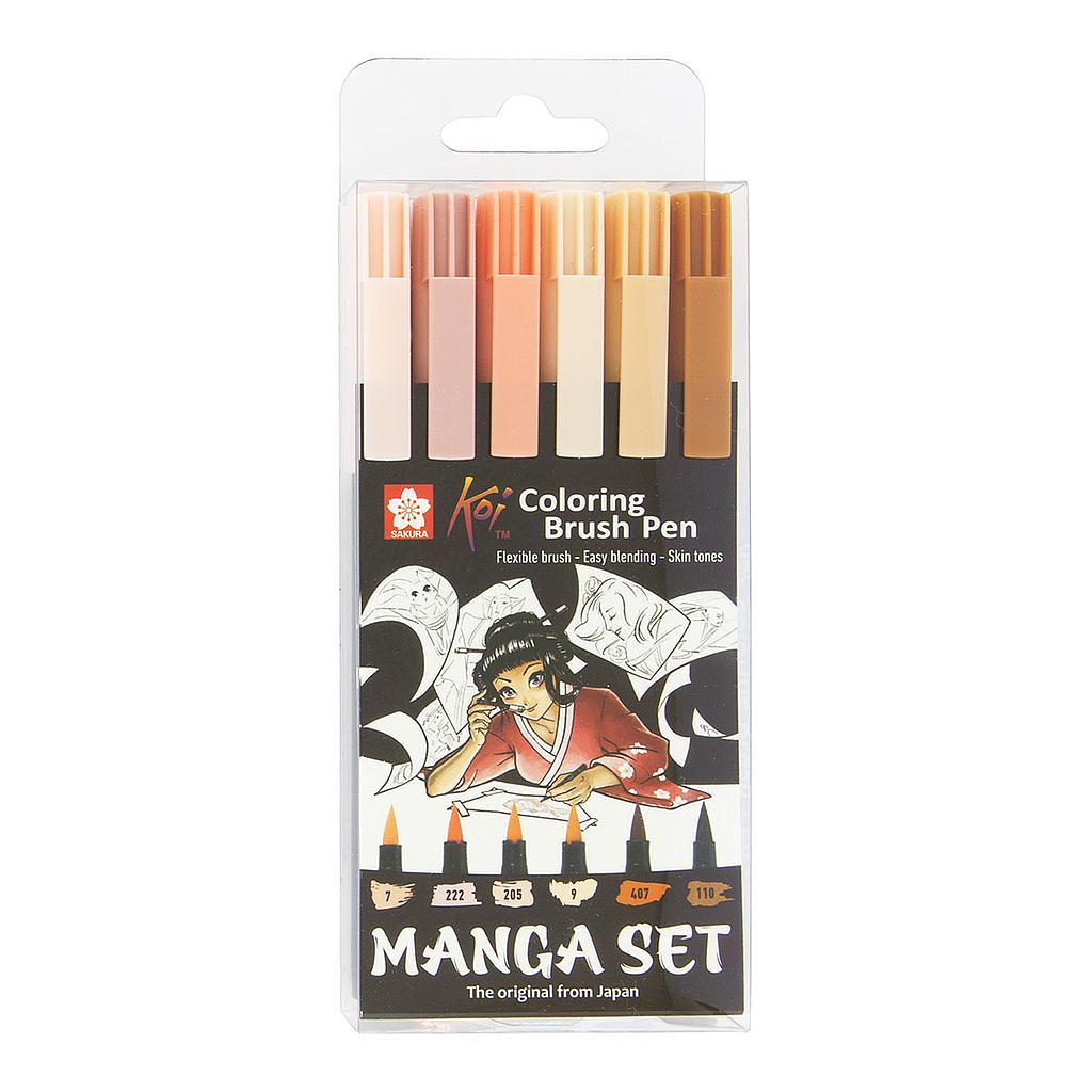 Sakura Koi Coloring Brush Pen 6 set, Manga Colors